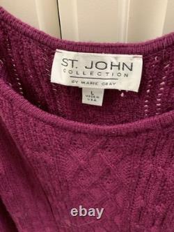 St John Collection Cardigan 2 pc Twin Set 14 L Fuschia Wool Dressy Exc Cond