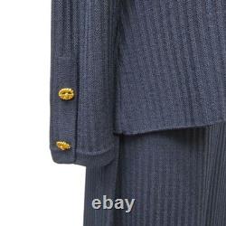 St. John Collection Dress Jacket Set Womens 10 12 Navy Ribbed Knit Gold Buttons