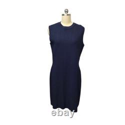 St. John Collection Dress Jacket Set Womens 10 12 Navy Ribbed Knit Gold Buttons