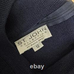 St. John Collection Dress Jacket Set Womens 10 12 Navy Ribbed Knit Gold Buttons