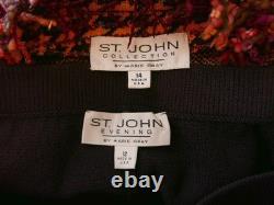 St John Collection Jacket Skirt Size 14 12 Purple Yellow 2pc Fringe Multicolor