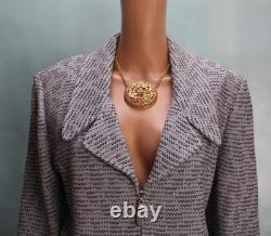 St. John Collection Knit Blue Black Jacket Skirt L Size 14 12 Zipper Collared