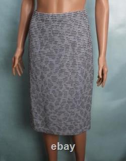 St. John Collection Knit Blue Black Jacket Skirt L Size 14 12 Zipper Collared