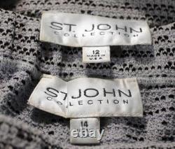 St. John Collection Knit Blue Black Jacket Skirt L Size 14 12 Zipper Collared