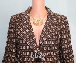 St John Collection Knit Brown Jacket Skirt L Size 12 10 2pc Suit Button Multi