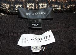 St John Collection Knit Brown Jacket Skirt L Size 12 10 2pc Suit Button Multi