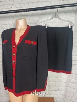 St. John Collection Knit Cardigan & Skirt Women's Large Black/Red Size Small/4