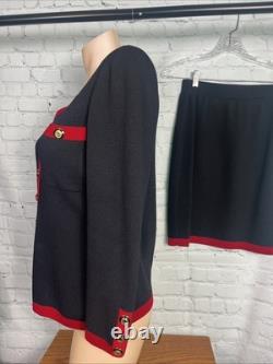 St. John Collection Knit Cardigan & Skirt Women's Large Black/Red Size Small/4