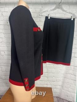 St. John Collection Knit Cardigan & Skirt Women's Large Black/Red Size Small/4