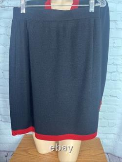 St. John Collection Knit Cardigan & Skirt Women's Large Black/Red Size Small/4