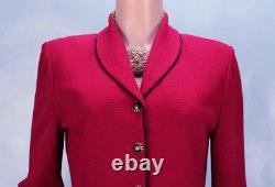 St John Collection Knit Pink Jacket Skirt L Size 10 2pc Suit Buttons Black Trim