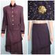 St John Collection Knit Plum Jacket Skirt L Size 14 12 2pc Suit Gold Fringe Trim