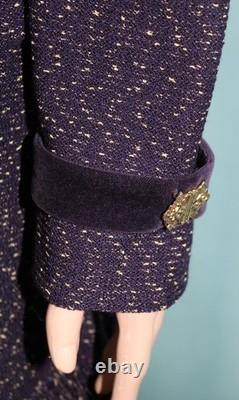 St John Collection Knit Plum Jacket Skirt L Size 14 12 2pc Suit Gold Fringe Trim