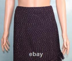 St John Collection Knit Plum Jacket Skirt L Size 14 12 2pc Suit Gold Fringe Trim