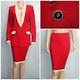 St. John Collection Knit Red Jacket Skirt L Size 12 10 2pc Suit White Black Trim