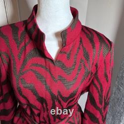 St. John Collection Knit Suit Jacket Skirt Set Animal Print Red Brown Size 12