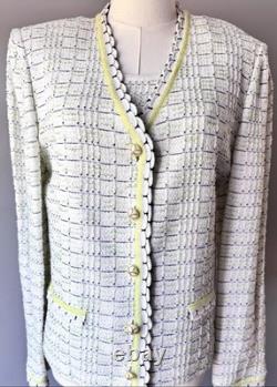 St John Collection Knit Suit Jacket Tank Set 10 L White Lime Navy
