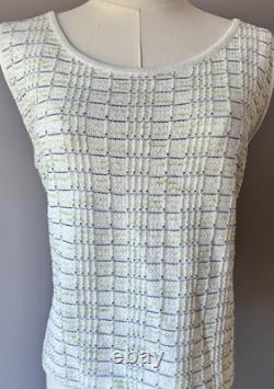 St John Collection Knit Suit Jacket Tank Set 10 L White Lime Navy