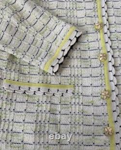 St John Collection Knit Suit Jacket Tank Set 10 L White Lime Navy