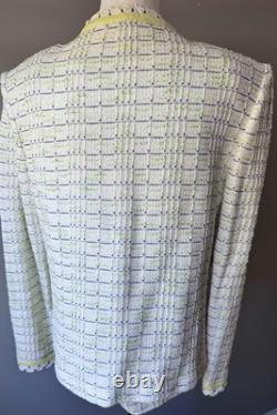 St John Collection Knit Suit Jacket Tank Set 10 L White Lime Navy
