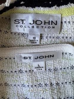 St John Collection Knit Suit Jacket Tank Set 10 L White Lime Navy