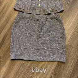 St John Collection Knit Tweed 2 Piece Suit Blazer Skirt Set Black White 14