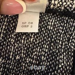 St John Collection Knit Tweed 2 Piece Suit Blazer Skirt Set Black White 14