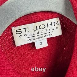 St. John Collection Knit Two Piece Suit Womens 2 Red Gold Long Sleeve Blazer