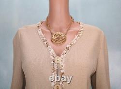 St John Collection Knits Beige Jacket Skirt M L Size 8 10 2pc Suit Trim Pockets