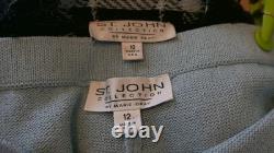 St John Collection Knits Black Blue Jacket Pants L 10 12 2pc Suit Fringes Zipper