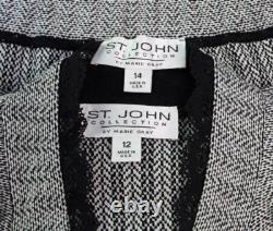 St. John Collection Knits Black Cream Jacket Skirt L 12 14 2pc Suit Lace Trim