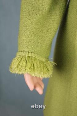 St John Collection Knits Green Jacket Skirt L 10 12 2pc Suit Fringe Trim Shimmer