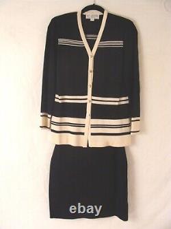 St John Collection Ladies Black & White Knit Jacket Skirt Set Size 4