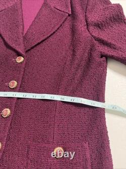 St. John Collection Marie Gray 2-Piece Skirt Jacket Suit Set Knit Sz 14 Burgundy