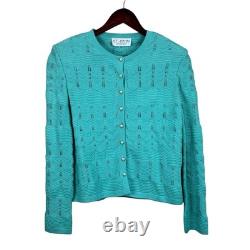 St John Collection Marie Gray 2Pc Dress Suit Set Green Santana Wool Crochet Sz 4