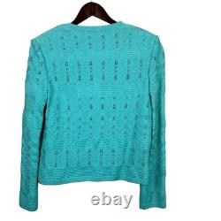 St John Collection Marie Gray 2Pc Dress Suit Set Green Santana Wool Crochet Sz 4