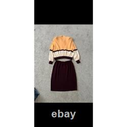 St John Collection Marie Gray Knit Skirt Set Zip Jacket Peach Burgundy Size M 4