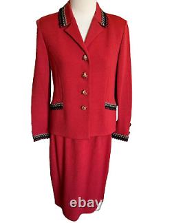 St. John Collection Marie Gray Skirt Suit Set Santana Knit Cinnabar Red Size 6