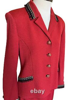 St. John Collection Marie Gray Skirt Suit Set Santana Knit Cinnabar Red Size 6