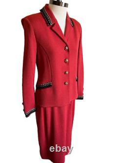 St. John Collection Marie Gray Skirt Suit Set Santana Knit Cinnabar Red Size 6