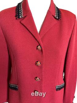 St. John Collection Marie Gray Skirt Suit Set Santana Knit Cinnabar Red Size 6