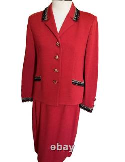 St. John Collection Marie Gray Skirt Suit Set Santana Knit Cinnabar Red Size 6
