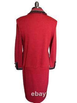 St. John Collection Marie Gray Skirt Suit Set Santana Knit Cinnabar Red Size 6