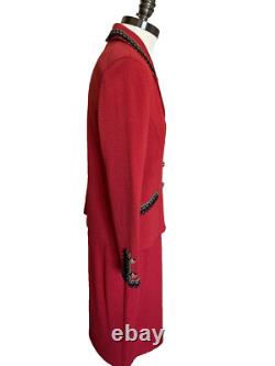 St. John Collection Marie Gray Skirt Suit Set Santana Knit Cinnabar Red Size 6
