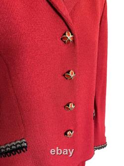 St. John Collection Marie Gray Skirt Suit Set Santana Knit Cinnabar Red Size 6