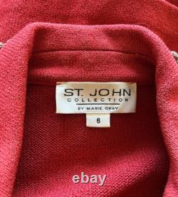 St. John Collection Marie Gray Skirt Suit Set Santana Knit Cinnabar Red Size 6