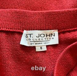 St. John Collection Marie Gray Skirt Suit Set Santana Knit Cinnabar Red Size 6