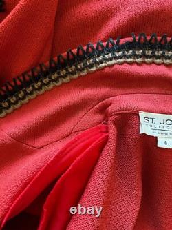 St. John Collection Marie Gray Skirt Suit Set Santana Knit Cinnabar Red Size 6