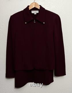 St John Collection Marie Gray Sz 12 Jacket Skirt Set Burgandy Red Gold Accents