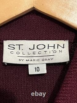 St John Collection Marie Gray Sz 12 Jacket Skirt Set Burgandy Red Gold Accents